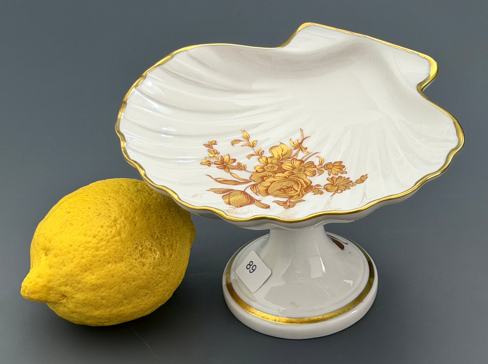 Vintage Limoges Footed Candy Trinket Dish White Gilded Shell Shape Clamshell Mid Century Retrospect (1 of 6)