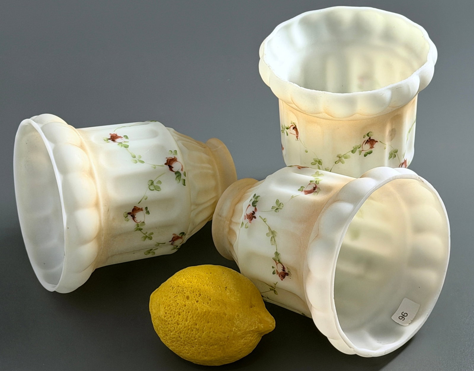 Custard Glass Ruffled Light Shades Paneled Rose Chandelier Ceiling (1 of 6)