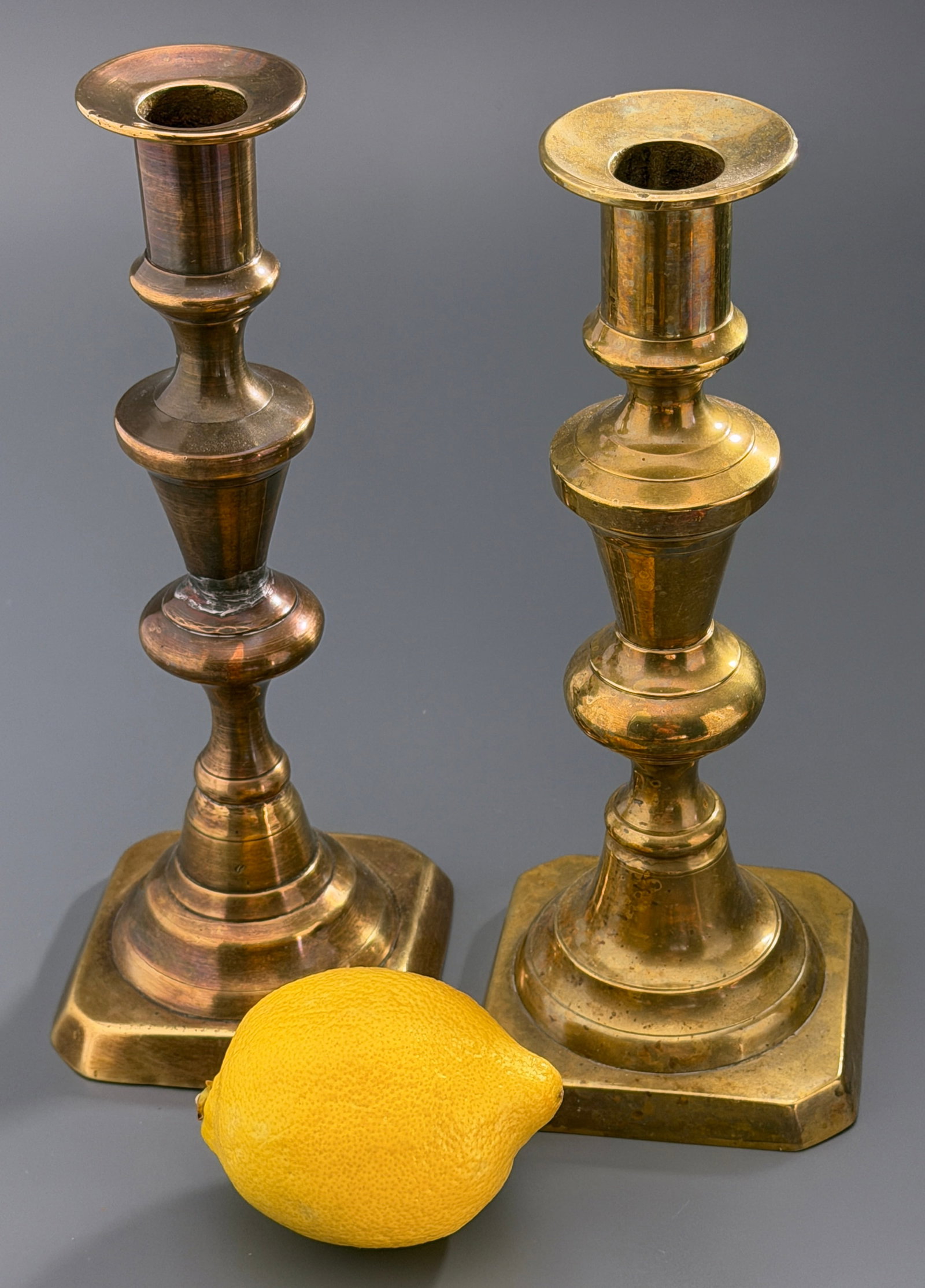 Antique Eglish Solid Brass Candlesticks 18th Century Style Push Up Candle Ejectors Square Base (1 of 8)