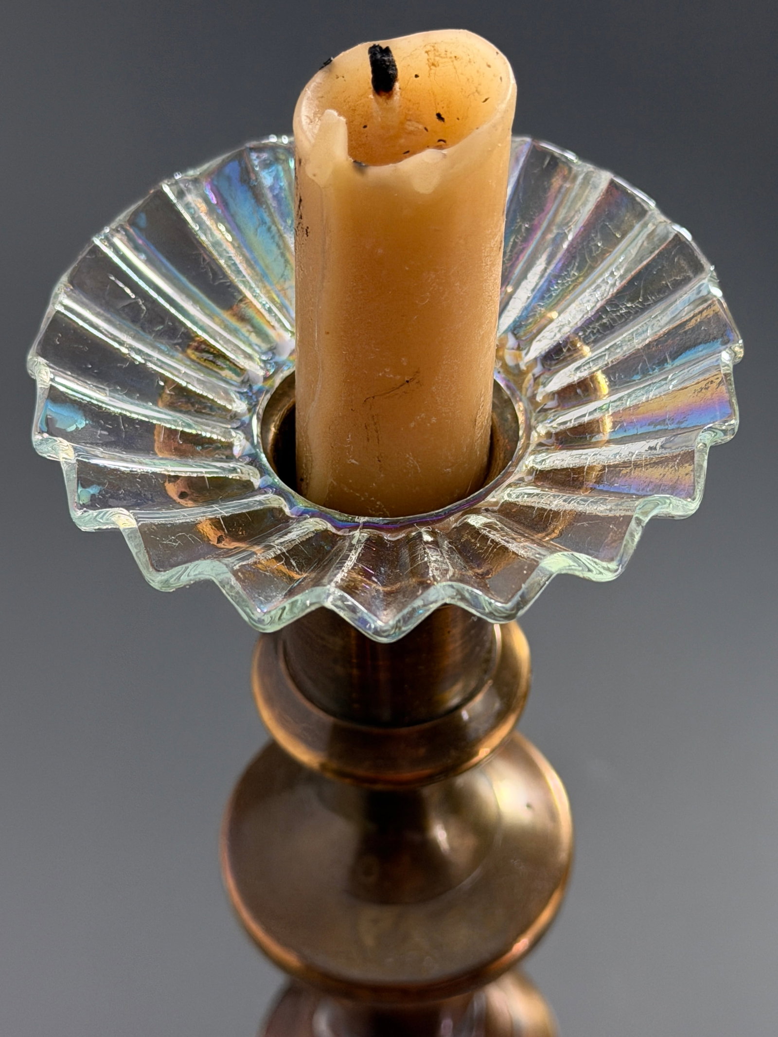 Carnival Glass Bobeches Iridescent Clear Ruffled Ribbed Design Candle Drip Catchers Vintage (1 of 4)
