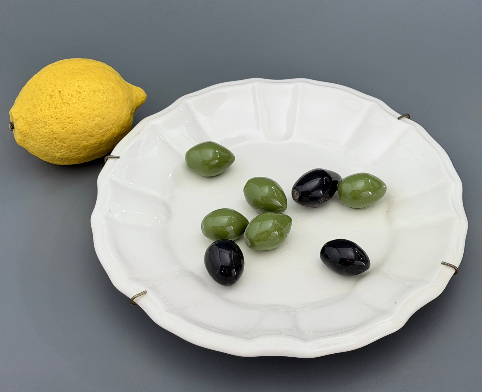 Tiffany & Co Trompe L'oeil Este Italy Ceramic Olive Plate Vintage 3D Wall Plaque Faux Food Pottery (1 of 6)