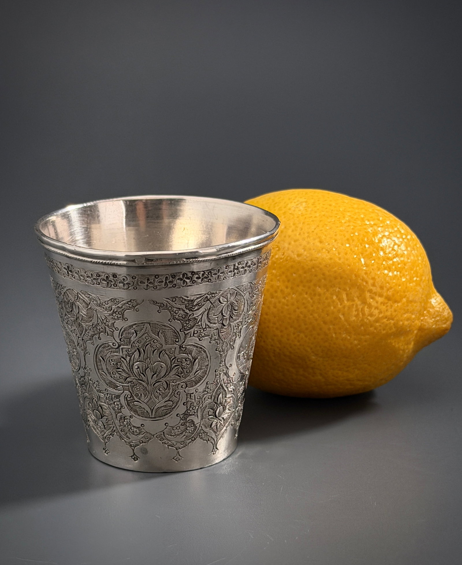 Antique Ottoman Turkish Solid Silver Hand Chased Islamic Tumbler Cup Circa 1880 chased with rumi (1 of 11)