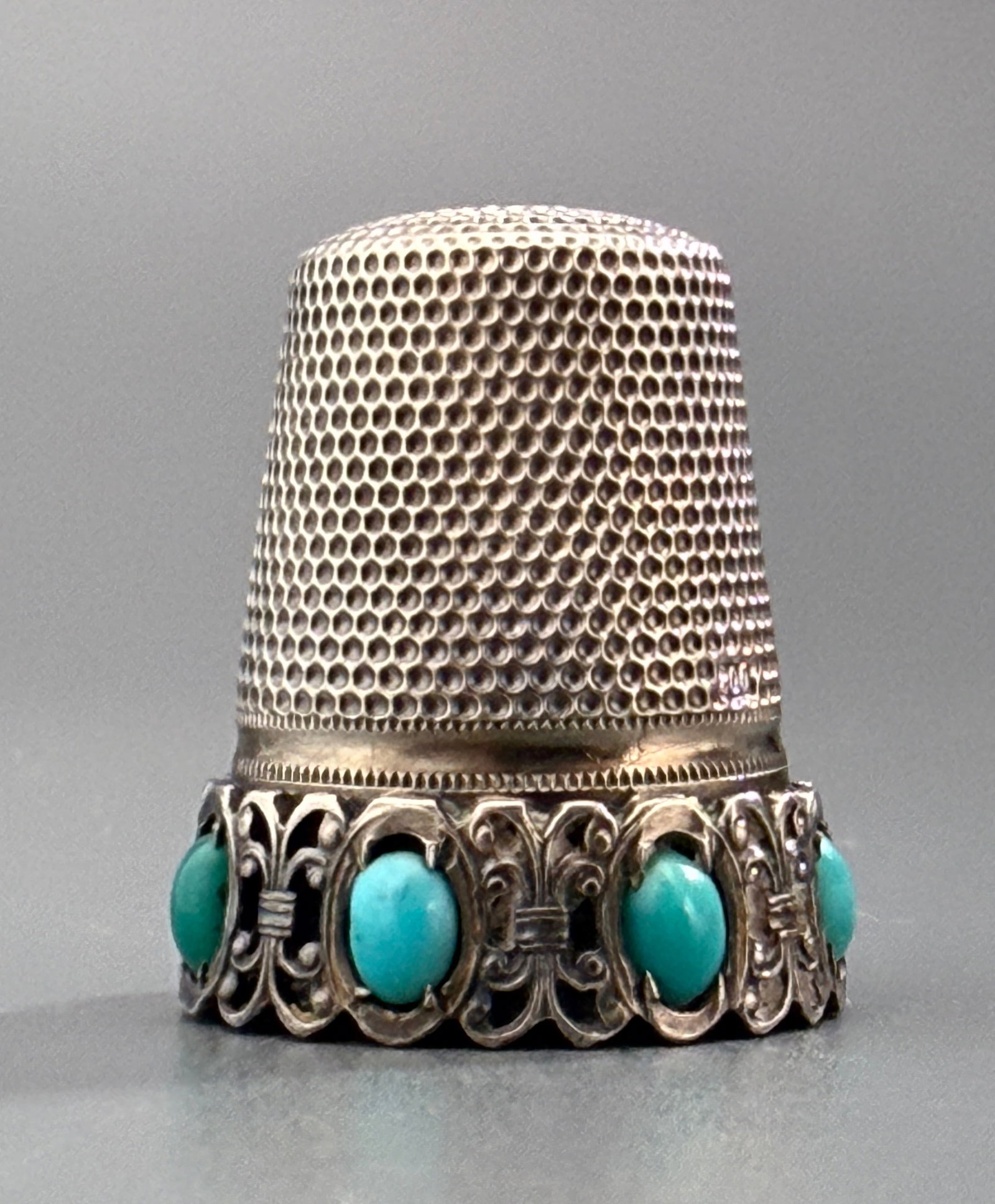 Antique Victorian 800 Silver Turquoise Cabochon Thimble Lotthammer Stutzel Germany Bezel Setting (1 of 7)