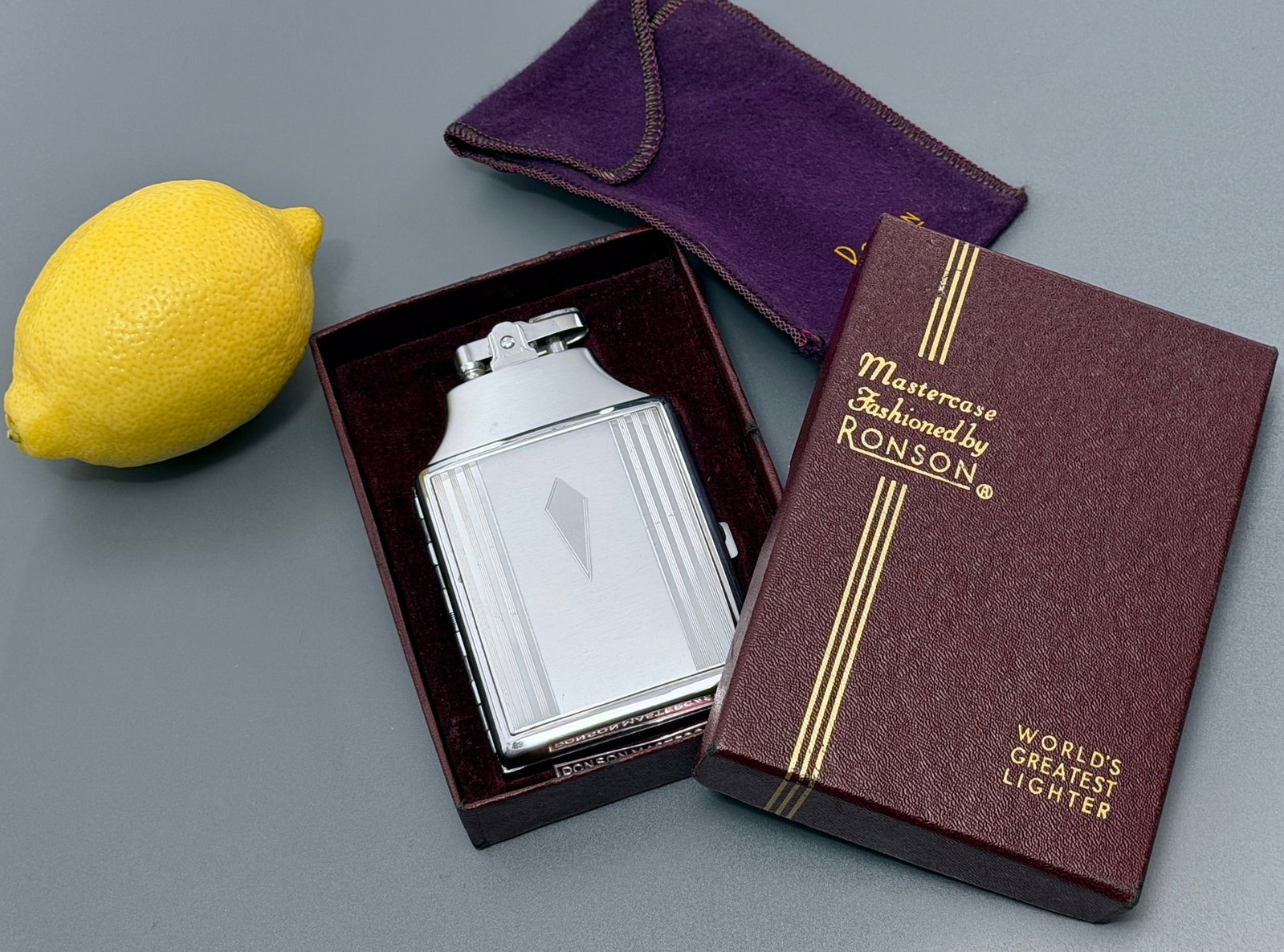 Ronson Mastercase Cigarette Case Lighter Combination In Box With Manual & Pouch 1950s Art Deco (1 of 6)