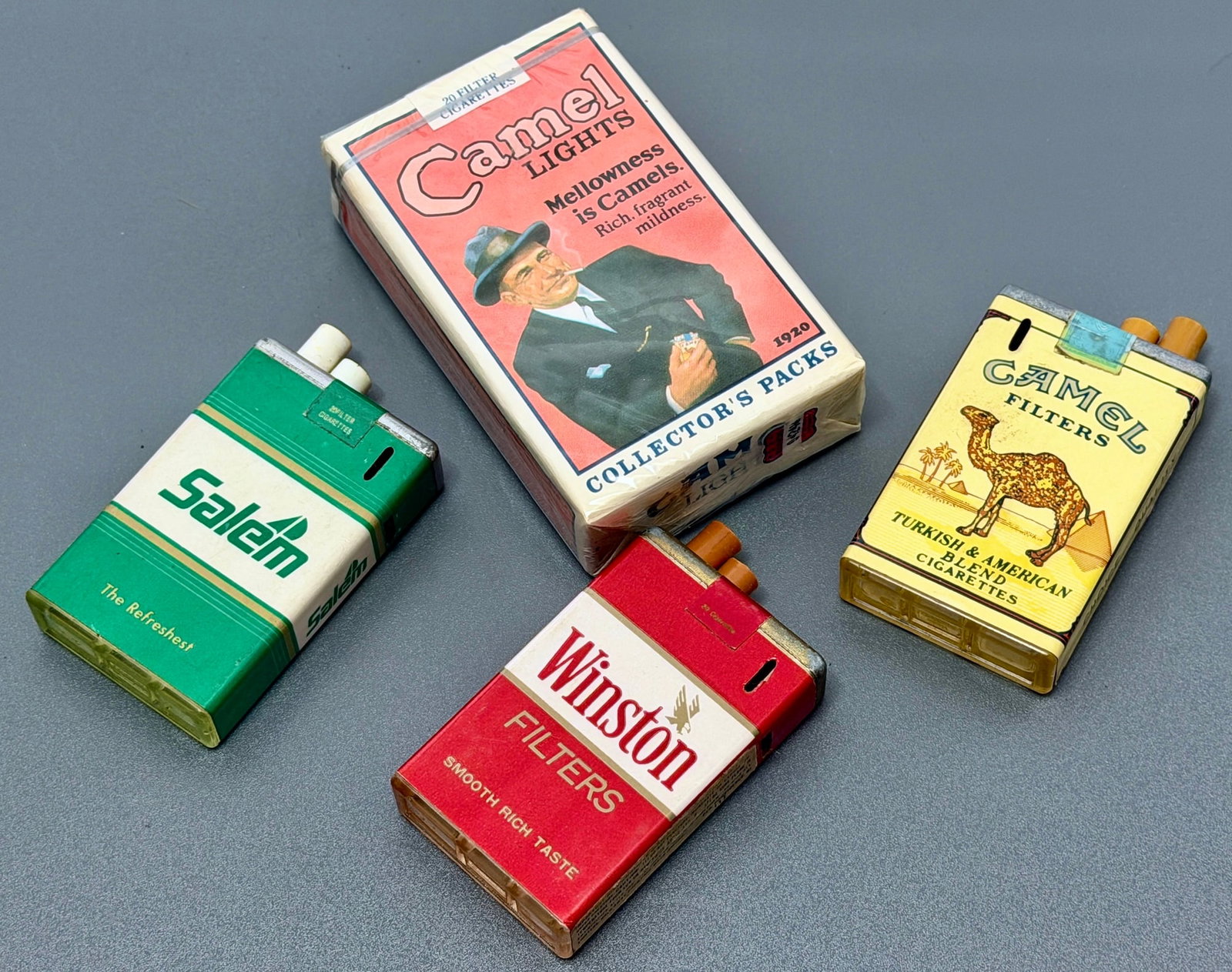 Cigarette Advertising Lighter Salem Winston Camel Filters Novelty Fluid Lighters Retro Tobacciana (1 of 3)