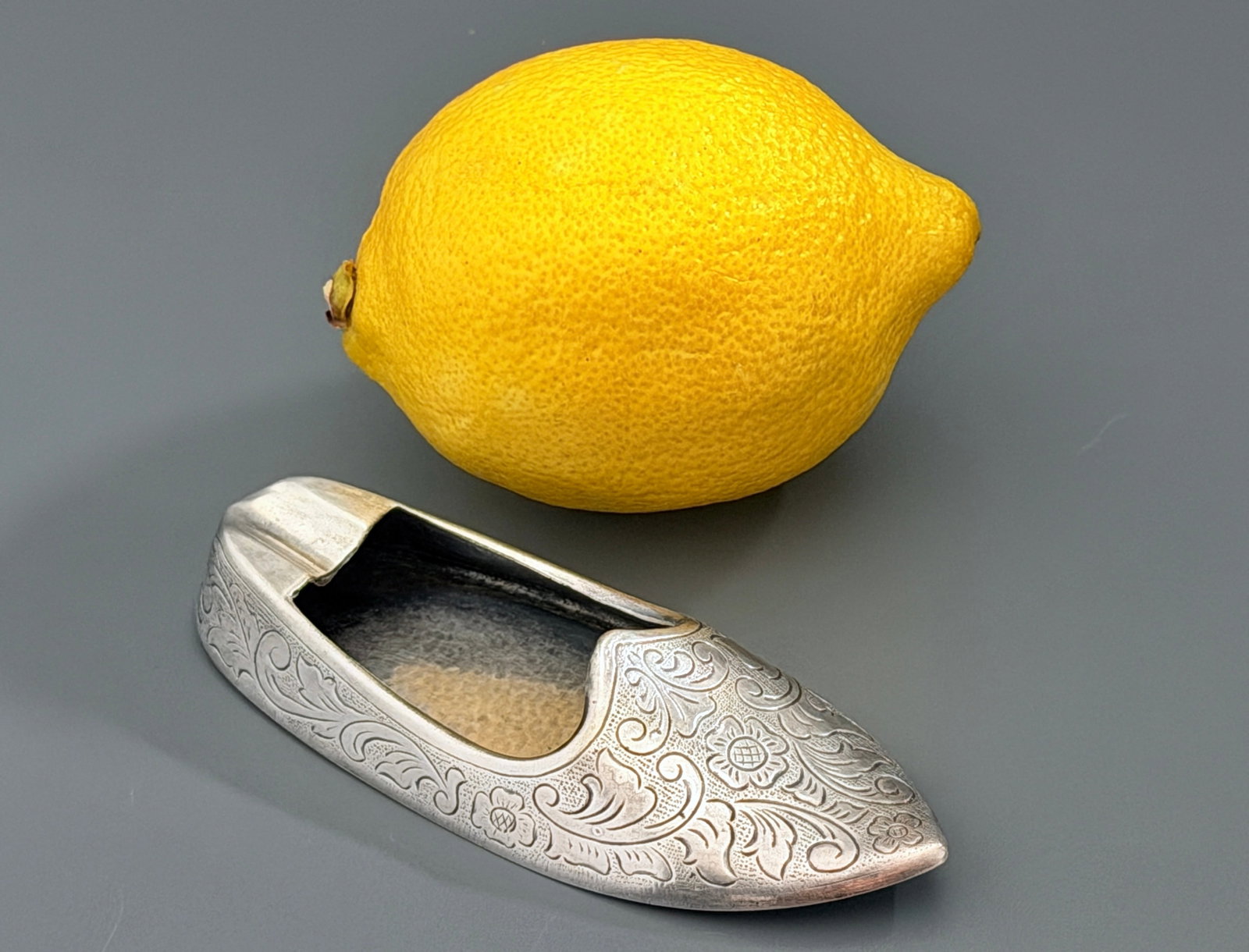 Denmark Hans Jensen Style Repousse Silver Shoe Ashtray Trinket Dish Holland Dutch Style Miniature: Vintage Denmark Hans Jensen Style Repousse Silver Shoe Ashtray Trinket Dish Holland Dutch Style Miniature Slipper Tobacciana Collectible Catchall Denmark Stamped Hammered Detailed Chased Floral Design