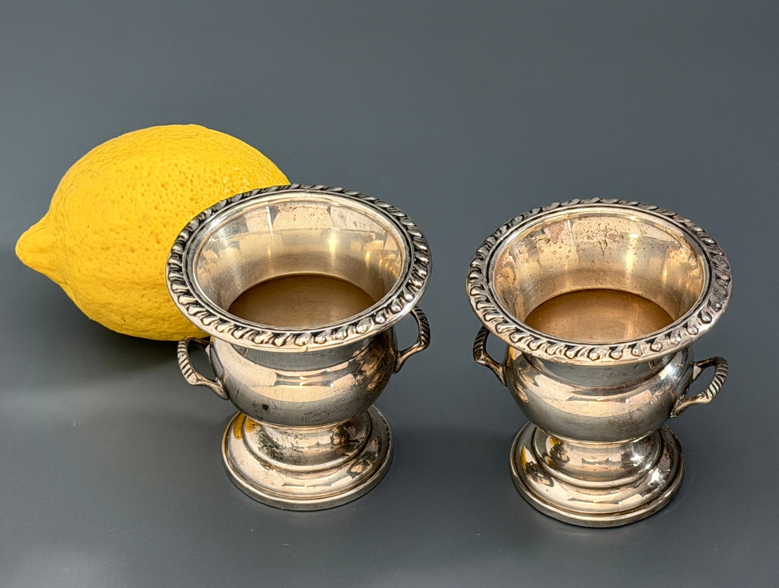 Pair Antique Sterling Silver Reinforced Tooth & Sons Urn Gadroon BordersToothpick Holders (1 of 8)