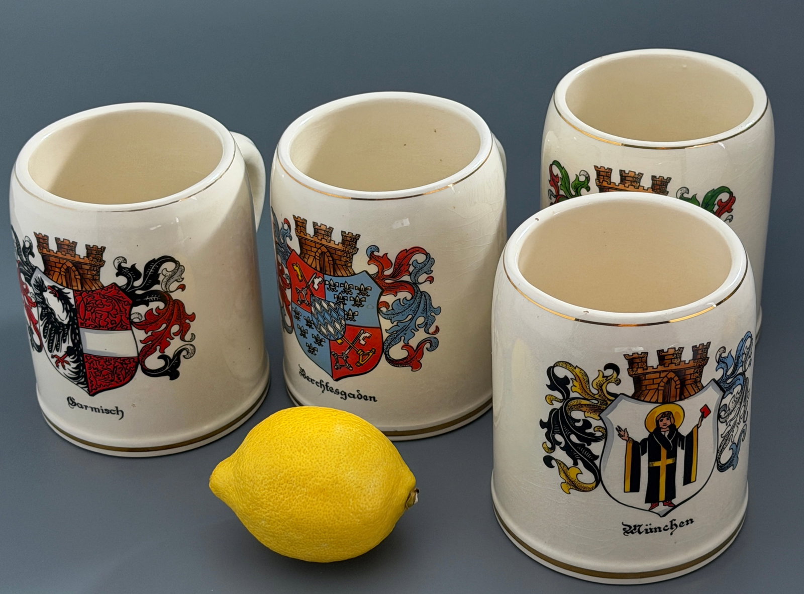 German Ceramic Beer Mug Stein Wilhelm Germany Bavarian City Coats Of Arms Munchen Garmisch (1 of 8)