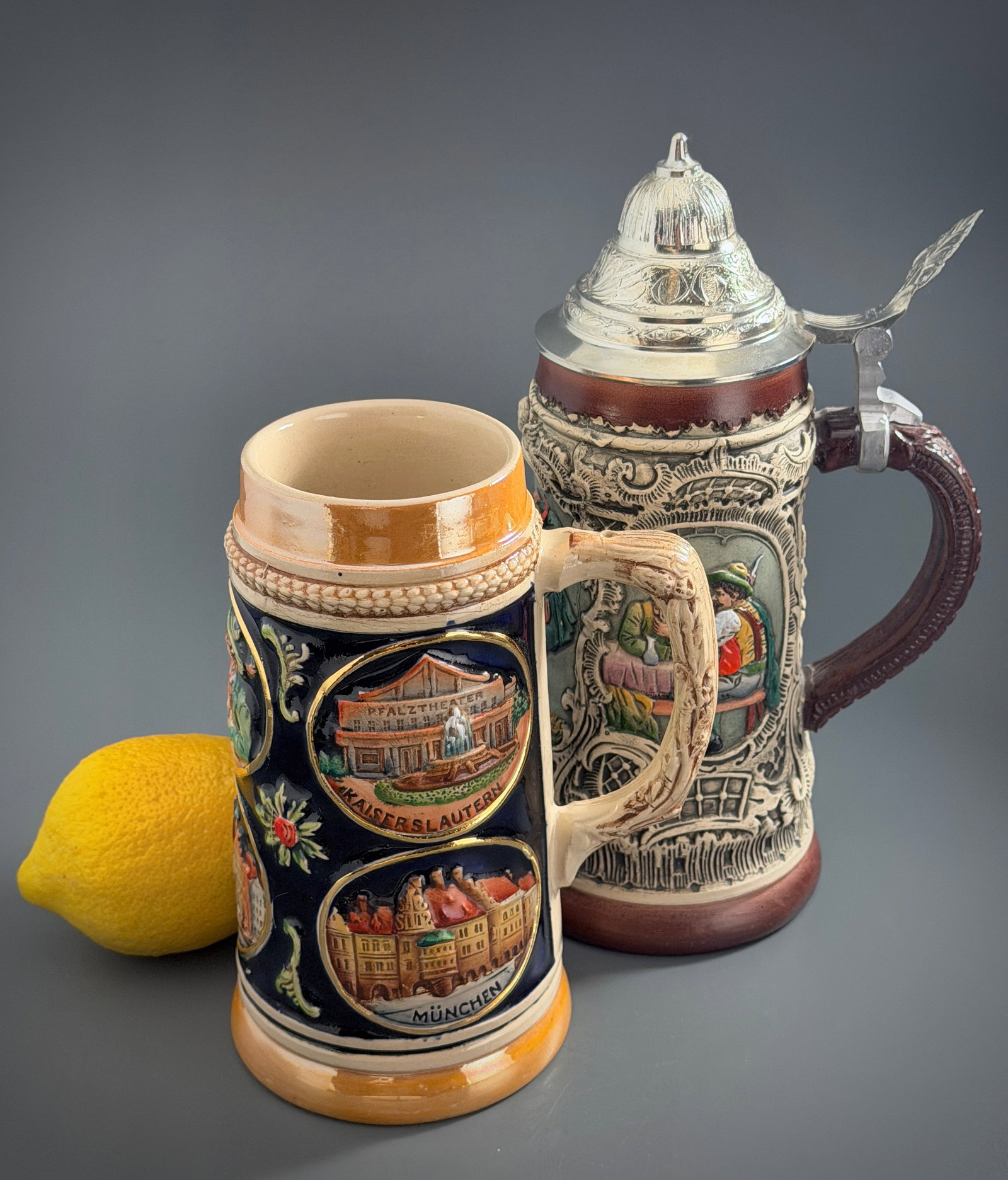 Vintage German Ceramic Tyrolean Beer Stein Lidded Thewalt Detailed High Relief Molded Vignettes & (1 of 7)