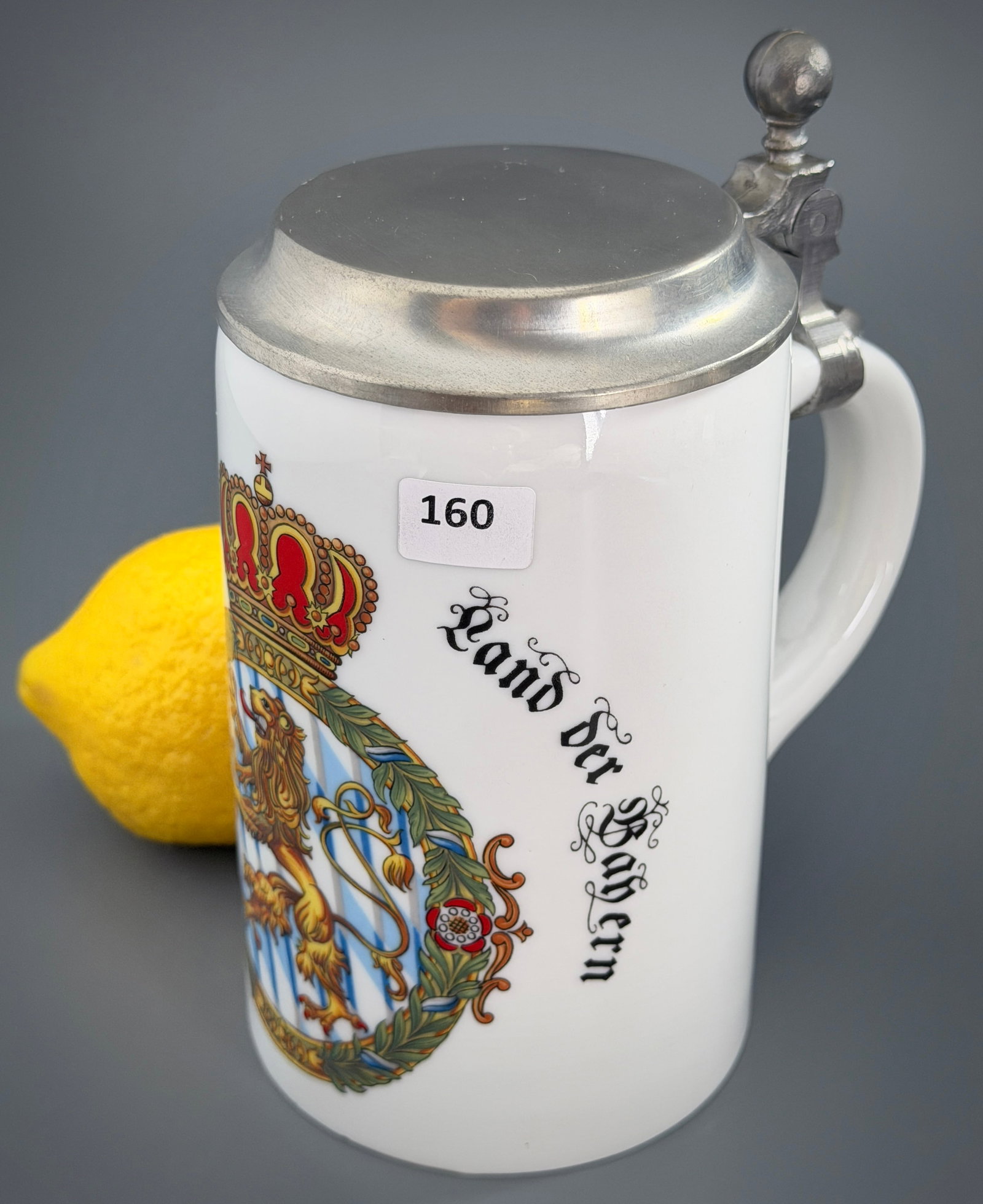 Vintage German Beer Stein Bavaria Crest Tankard Pewter Lid Bayern Coat of Arms State of Bavaria (1 of 8)