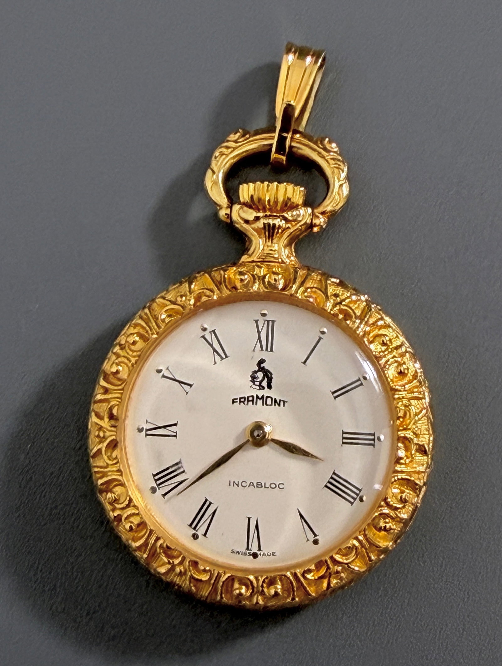Vintage Watch Framont Incabloc Swiss Mechanical Open Face Gold Tone Pendant circa 1950 - 1960 (1 of 6)