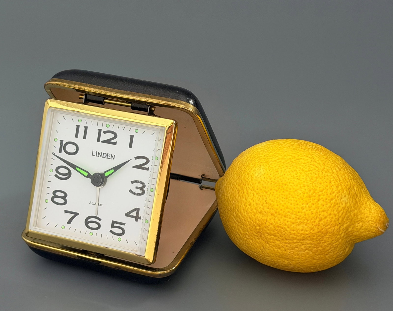Vintage Linden Folding Travel Mechanical Alarm Clock Square White Dial Luminous Hands (1 of 6)
