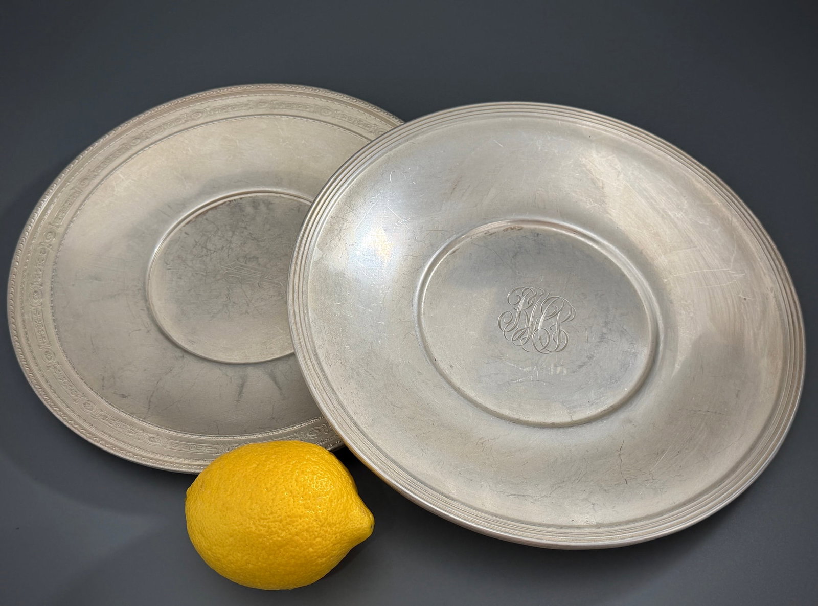 Antique American Sterling Silver Charger Plates 588 Grams Monogrammed Lot of 2 Solid 925 Sterling (1 of 11)