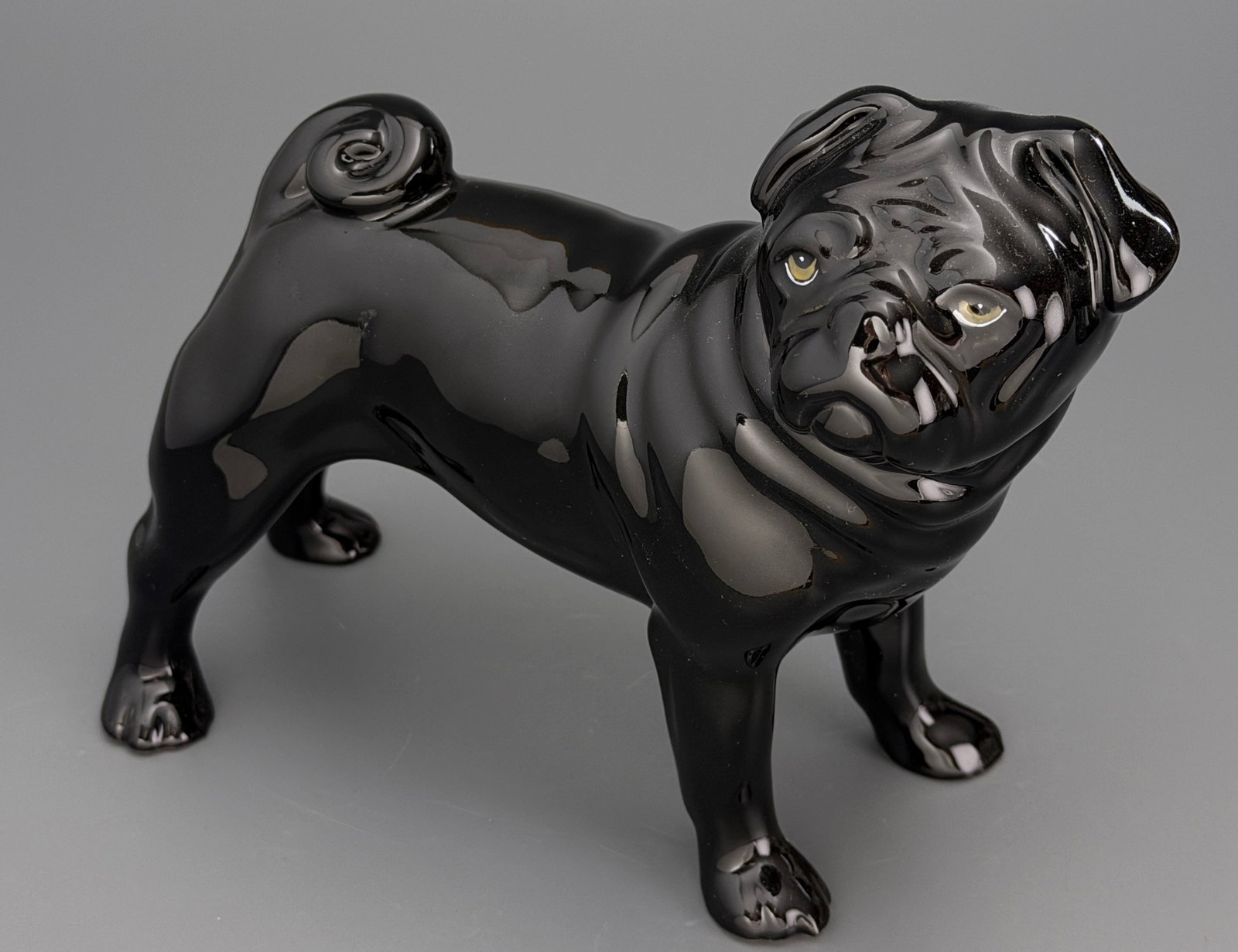 Black Mops Pug Dog Figurine Decorative Collectible Statue Beautifully Sculpted Painted Green Eyes (1 of 5)