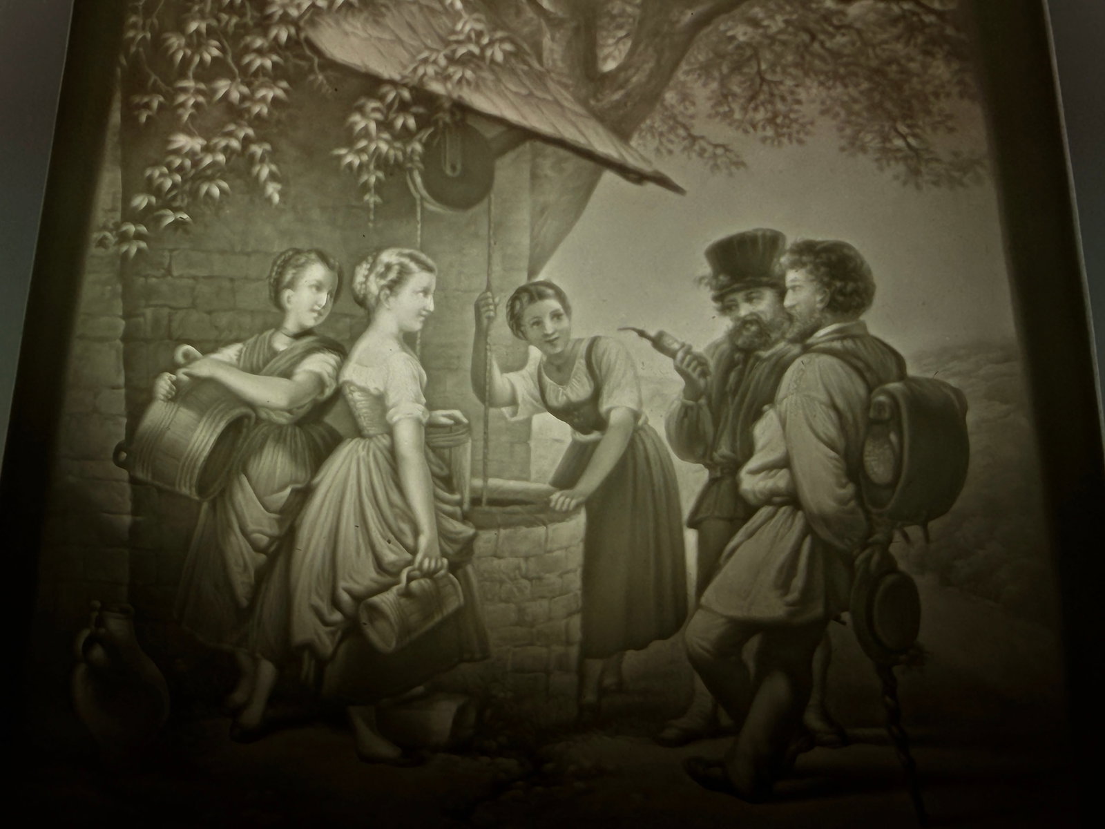 Very Fine Antique German Porcelain Lithophane Plaque Figures At The Water Well (1 of 4)