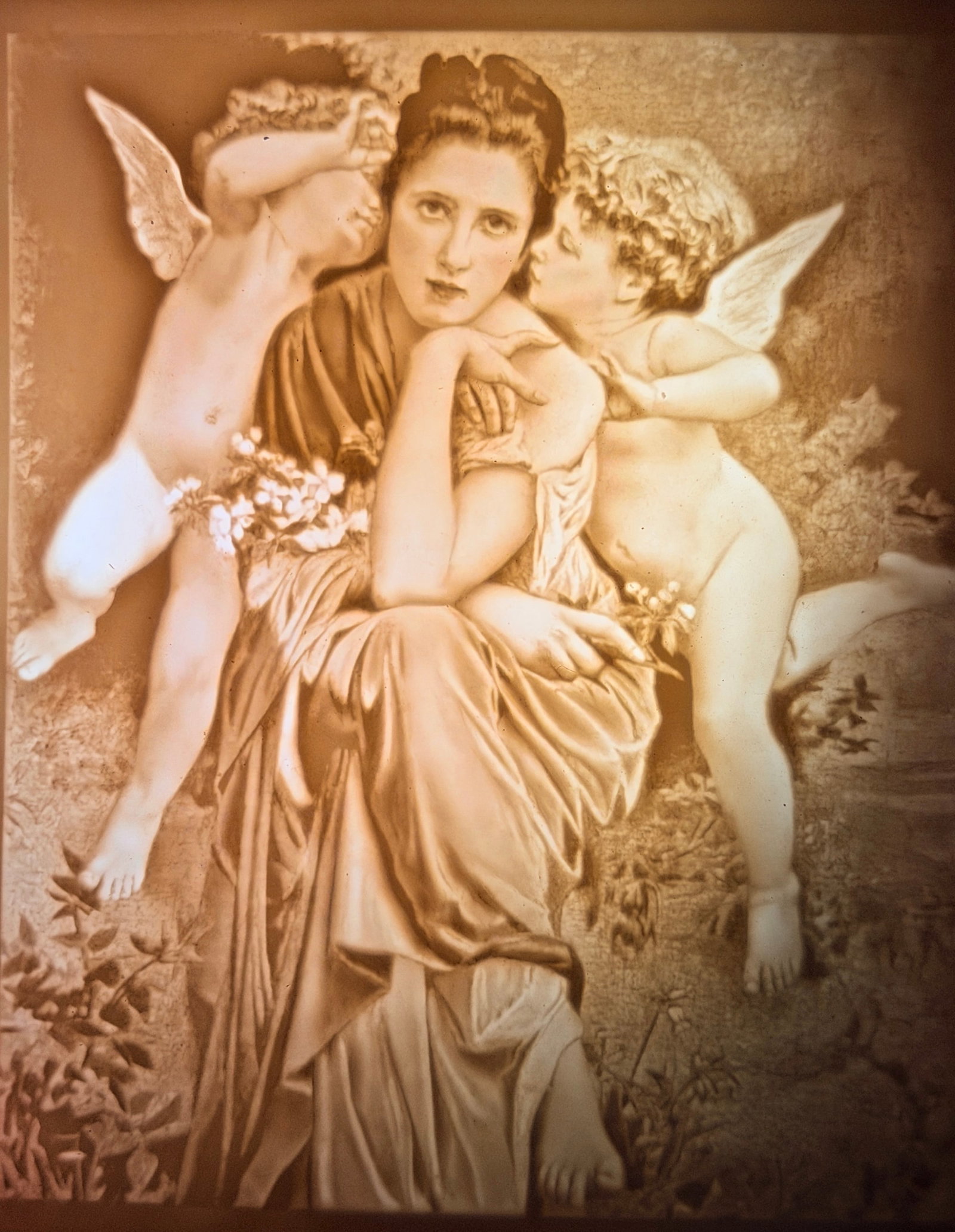 German Porcelain Lithophane Plaque Heart Awakening William Bouguereau (1 of 4)