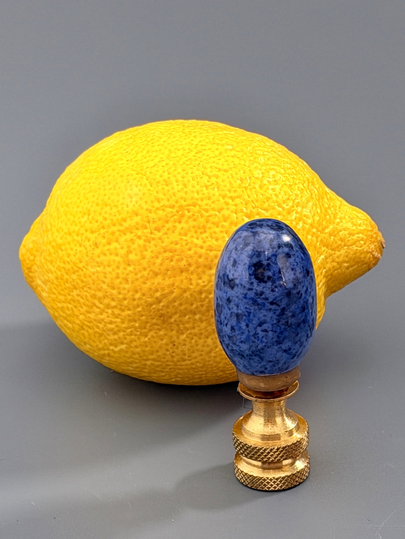 Blue Sodalite Lapis Gemstone Egg Lamp Finial Polished Brass Base Vintage Lighting Accessory standard (1 of 4)