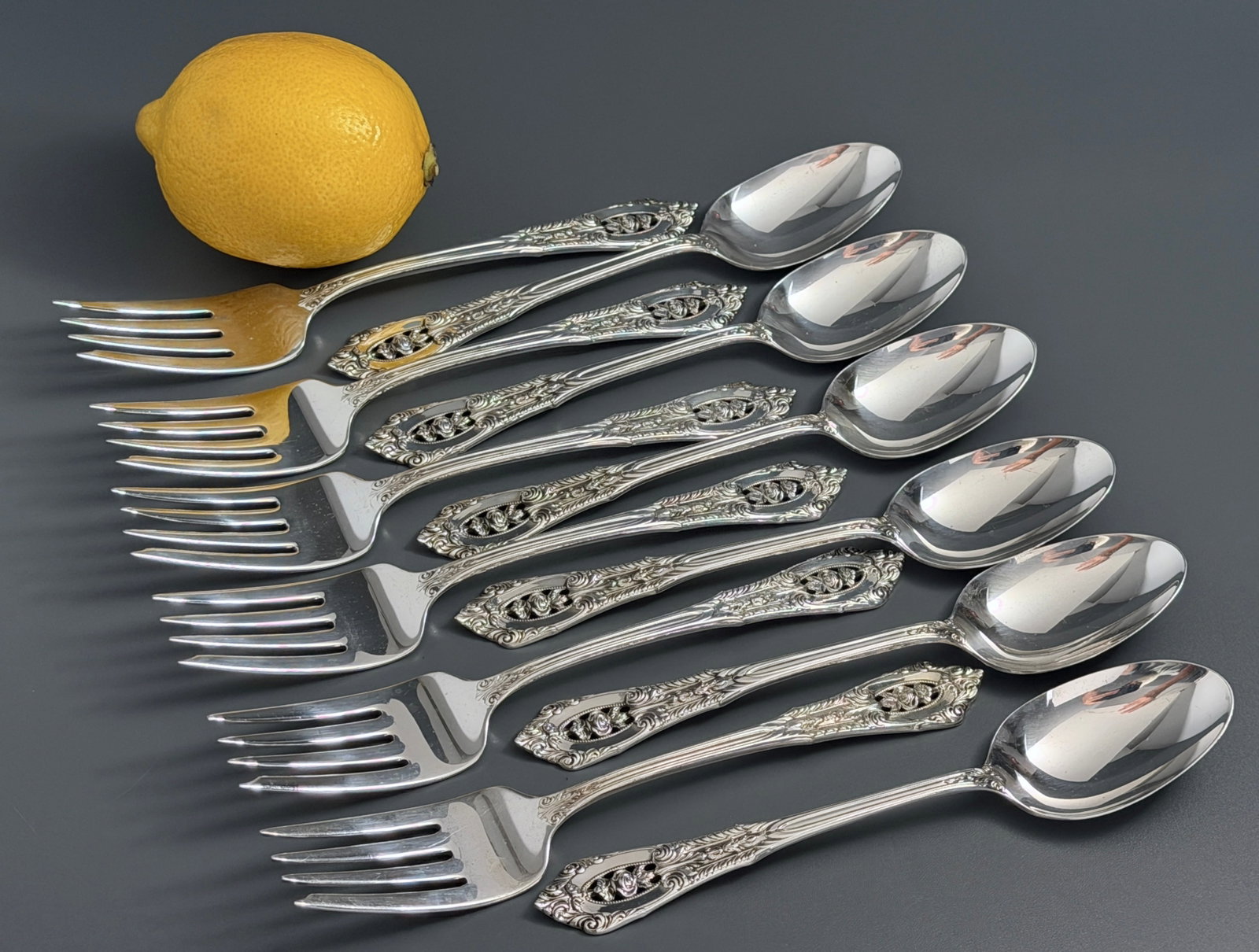 Wallace Sterling Silver Flatware Rose Point 6 Teaspoons 6 Place Forks 370g Solid Sterling Silver (1 of 7)