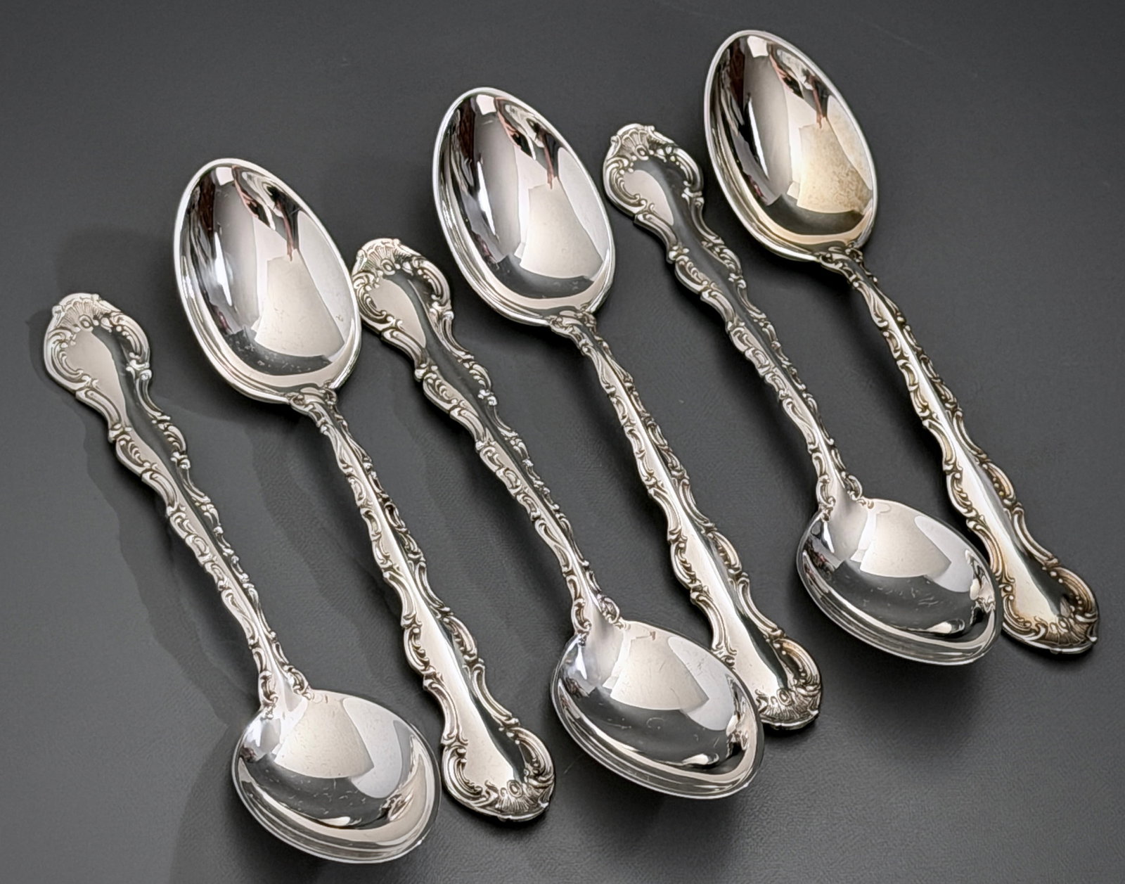 Gorham Strasbourg Sterling Silver Spoons Baroque Scrollwork 1897 Pattern 72.54 Grams Solid Sterling - 2