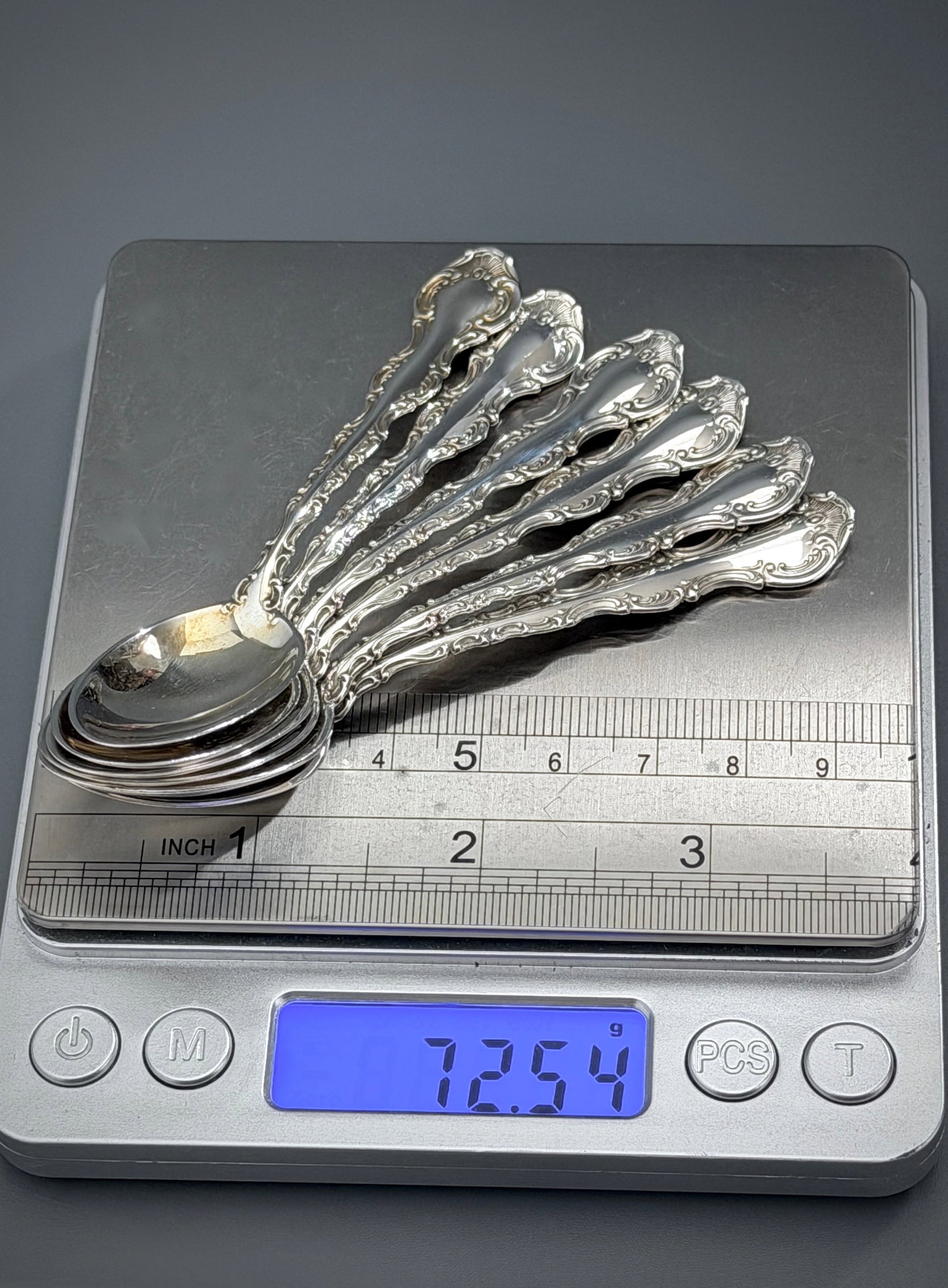 Gorham Strasbourg Sterling Silver Spoons Baroque Scrollwork 1897 Pattern 72.54 Grams Solid Sterling - 4