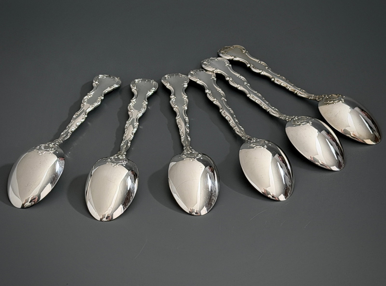 Gorham Strasbourg Sterling Silver Spoons Baroque Scrollwork 1897 Pattern 72.54 Grams Solid Sterling - 6