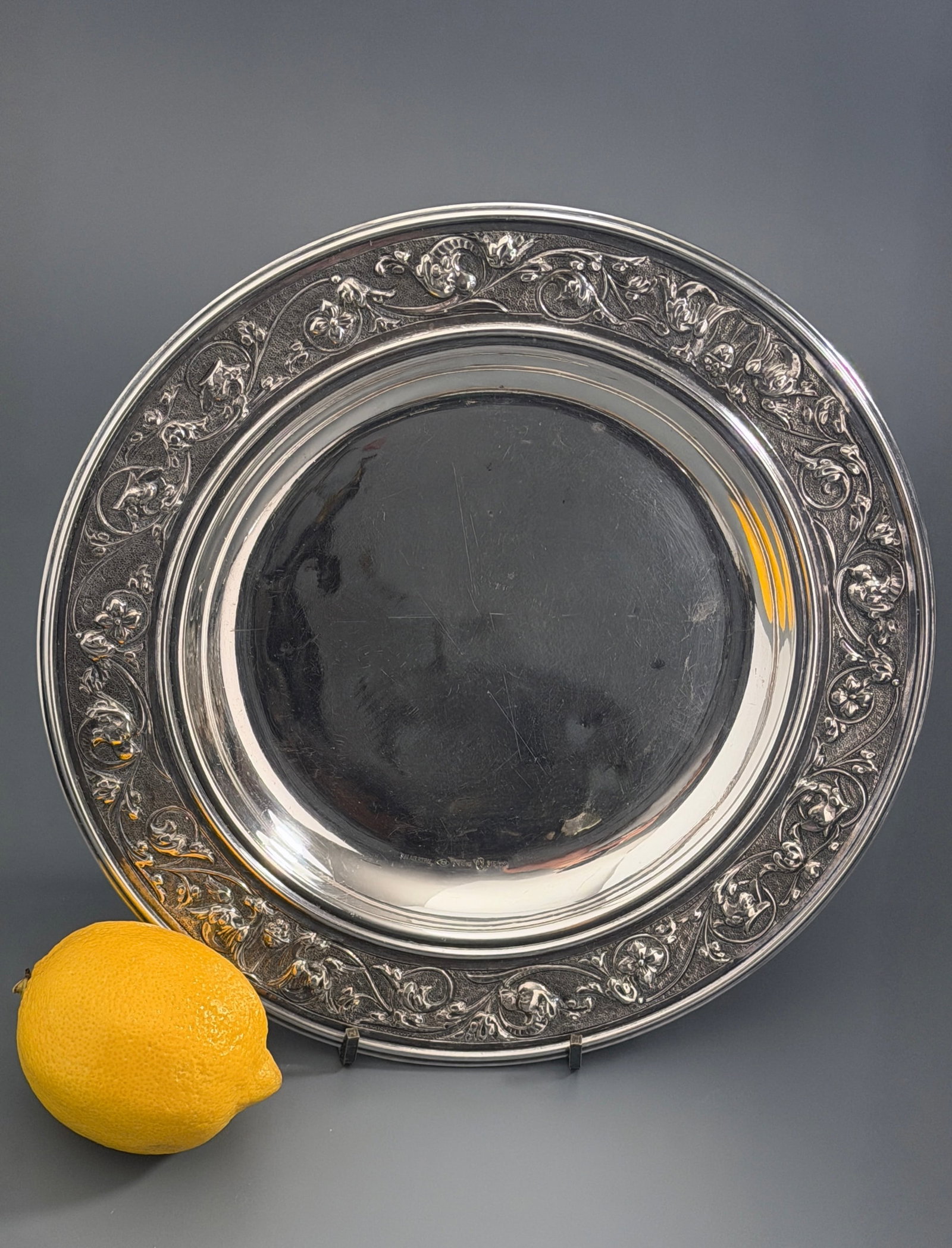 PALAIS ROYAL Antique Continental Sterling Silver Repousse Charger Platter Plate Renaissance Style (1 of 8)