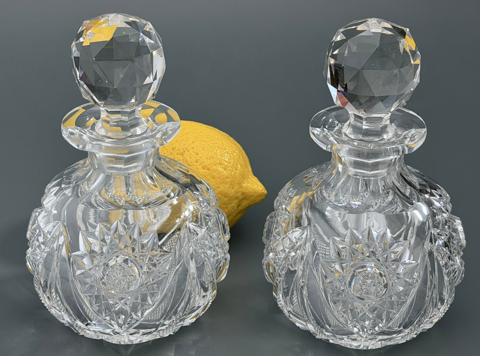 Antique American Brilliant Period Cut Glass Hobstar Perfume Bottles Vanity Decanter Pair Circa Late (1 of 8)