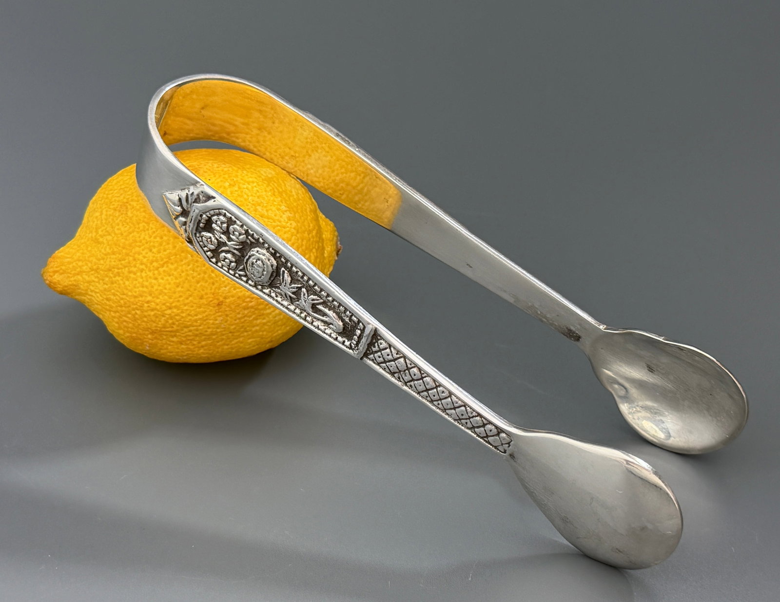 Mid Century Ice Tongs Silver Plated Vintage Serving Utensil Relief Basketweave Scroll Pattern Ice (1 of 5)