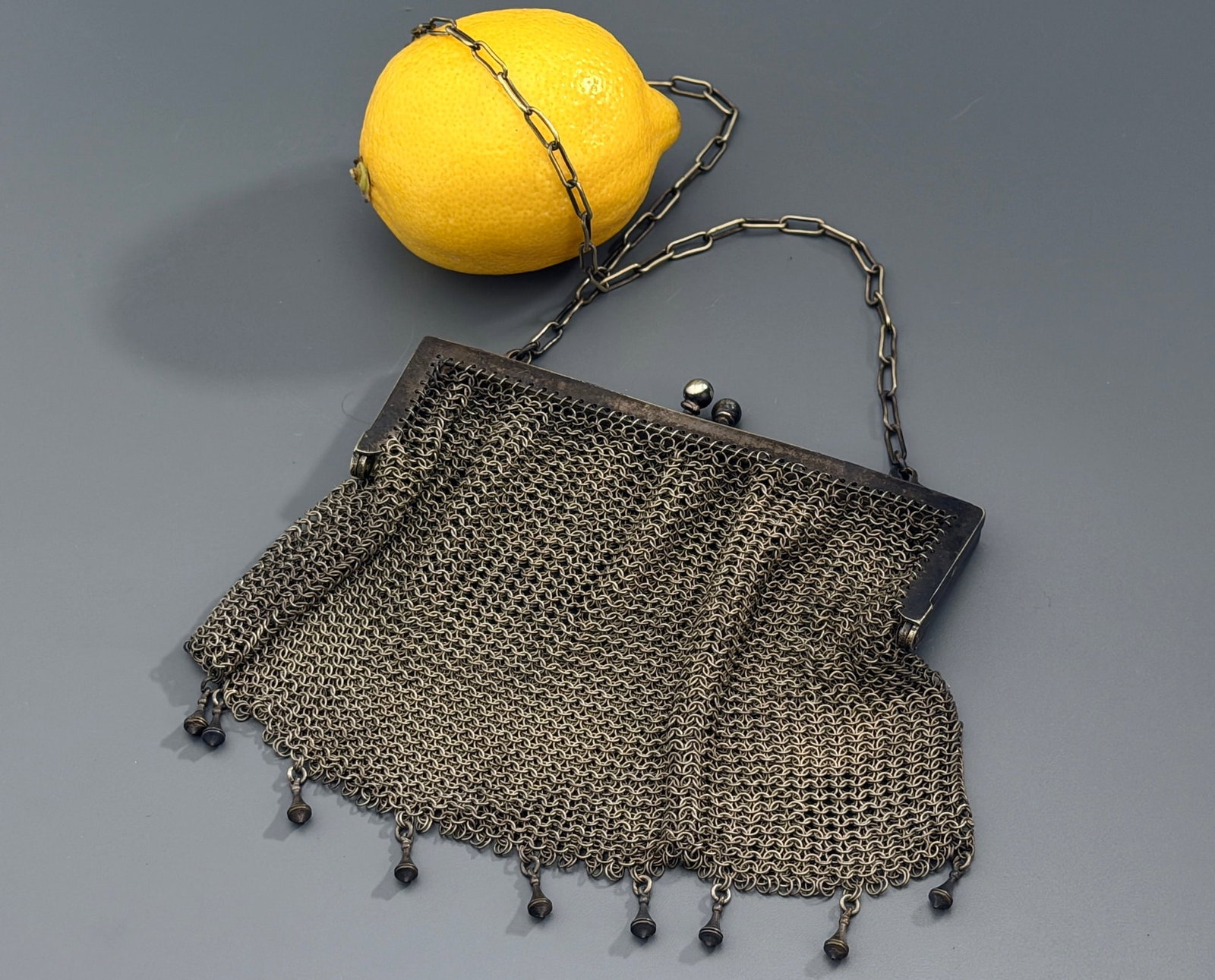 German Silver Mesh Handbag Art Deco Chainmail Flapper Purse Kiss Lock Frame Linked Carry Chain (1 of 5)