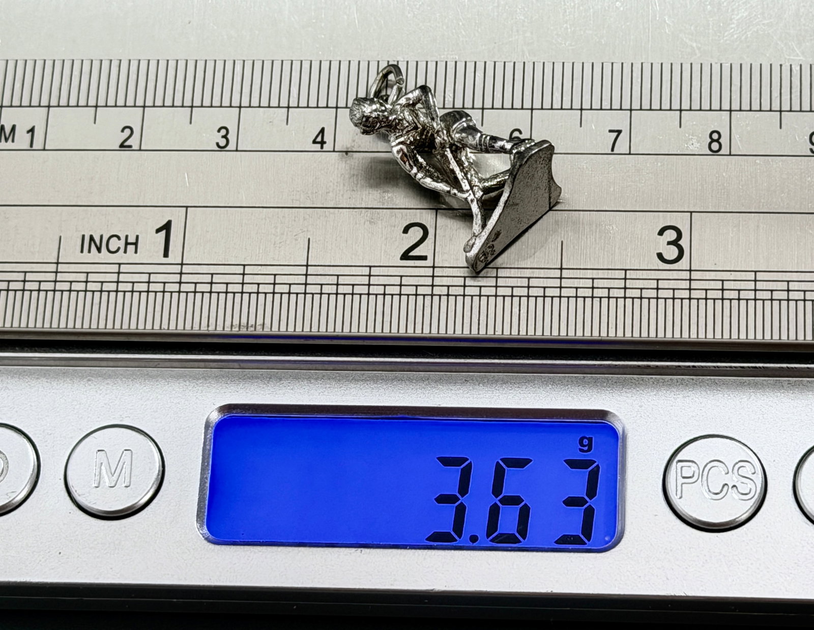 Sterling Silver 3D Ice Hockey Player Goalie Charm Sports Pendant: Vintage 925 Sterling Silver 3D Ice Hockey Player Goalie Charm Sports Pendant Approximately 1 x 5/8 inches.