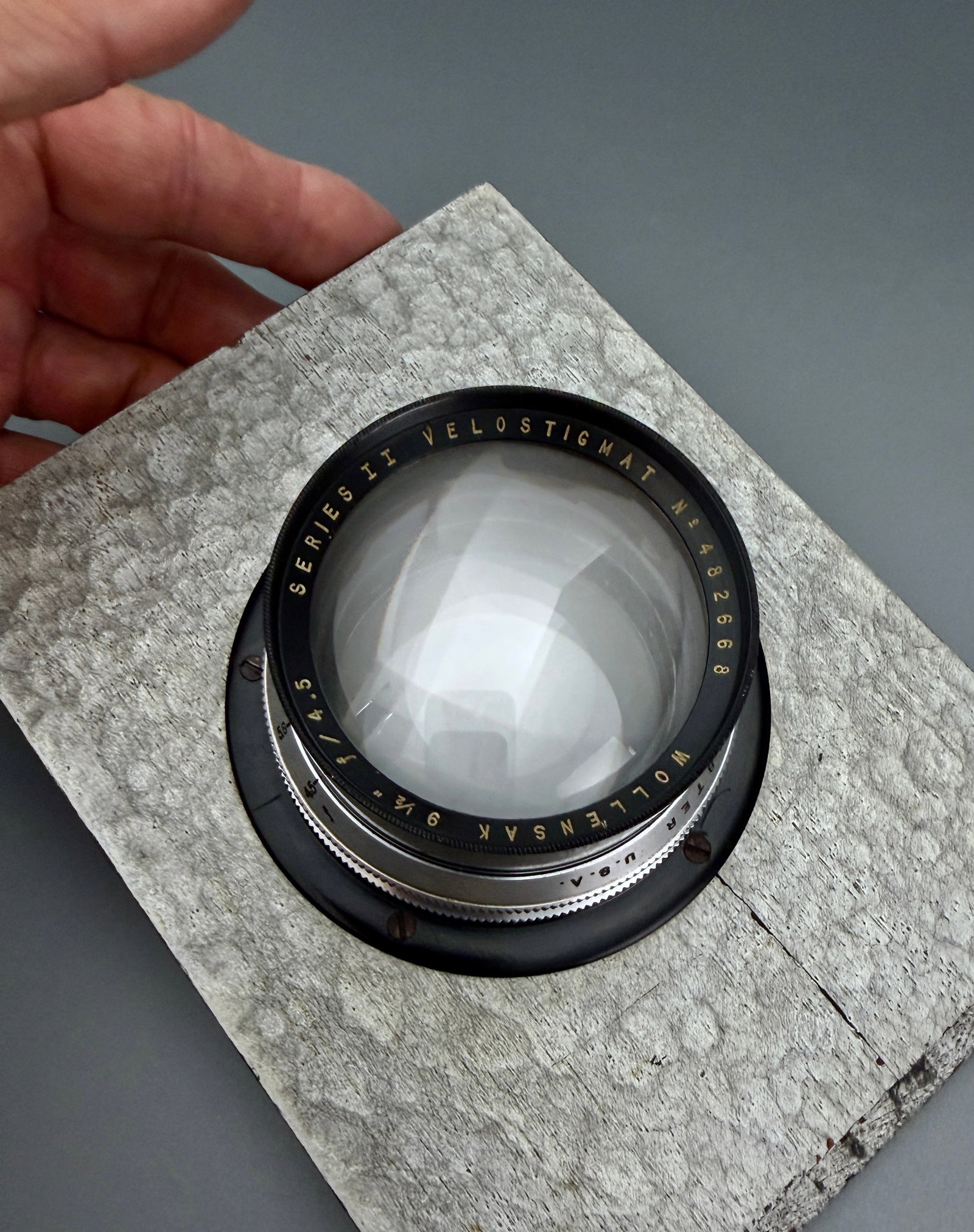 Wollensak 9 1/2 f4.5 Series II Velostigmat No. 482668 Vintage Large Format Camera Lens on Textured W (1 of 12)