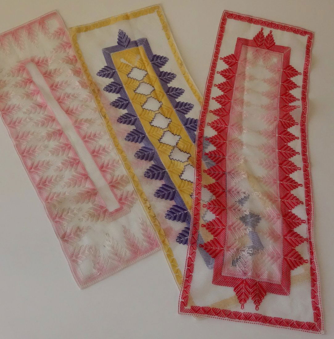 Ethnic Russian Craft Needle Work Table Runners: Ethnic Russian Craft Needle Work Table Runners Approximately 5 ½” x 16 ½”; 5 5/16” x 14 5/8”; 5 7/16” x 17 3/8”.