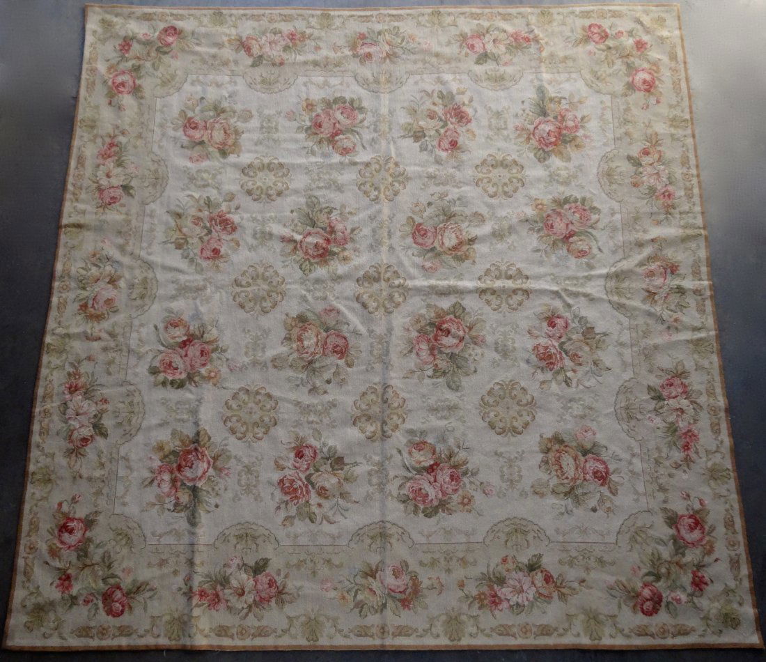 Vintage Needlepoint Room Carpet French Roses Square (1 of 6)