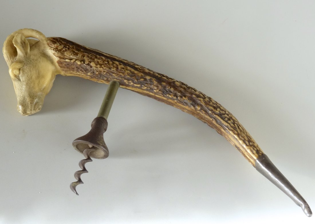 Carved Antler Cork Screw Ram Head Large Antique Bottle (1 of 7)