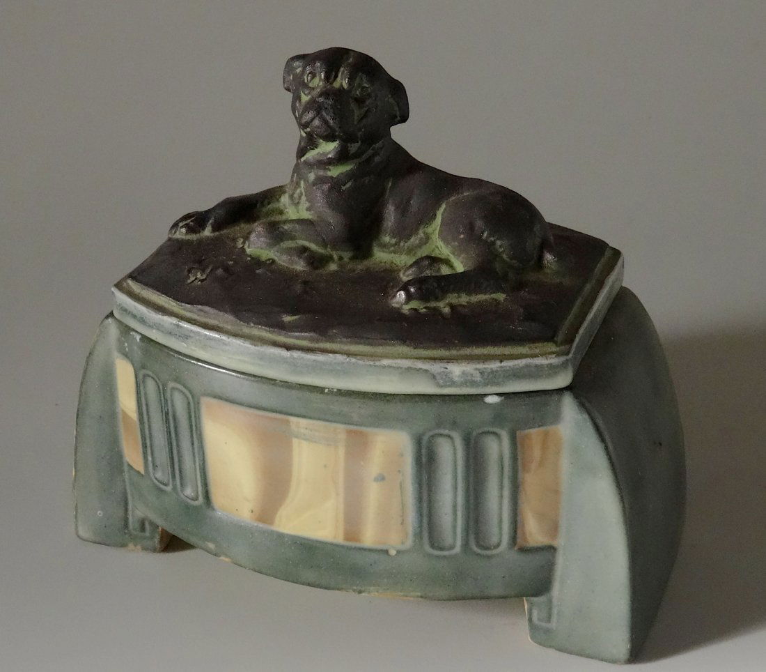 Old Austrian Majolica Dog Trinket Jewelry Box Art Deco (1 of 9)