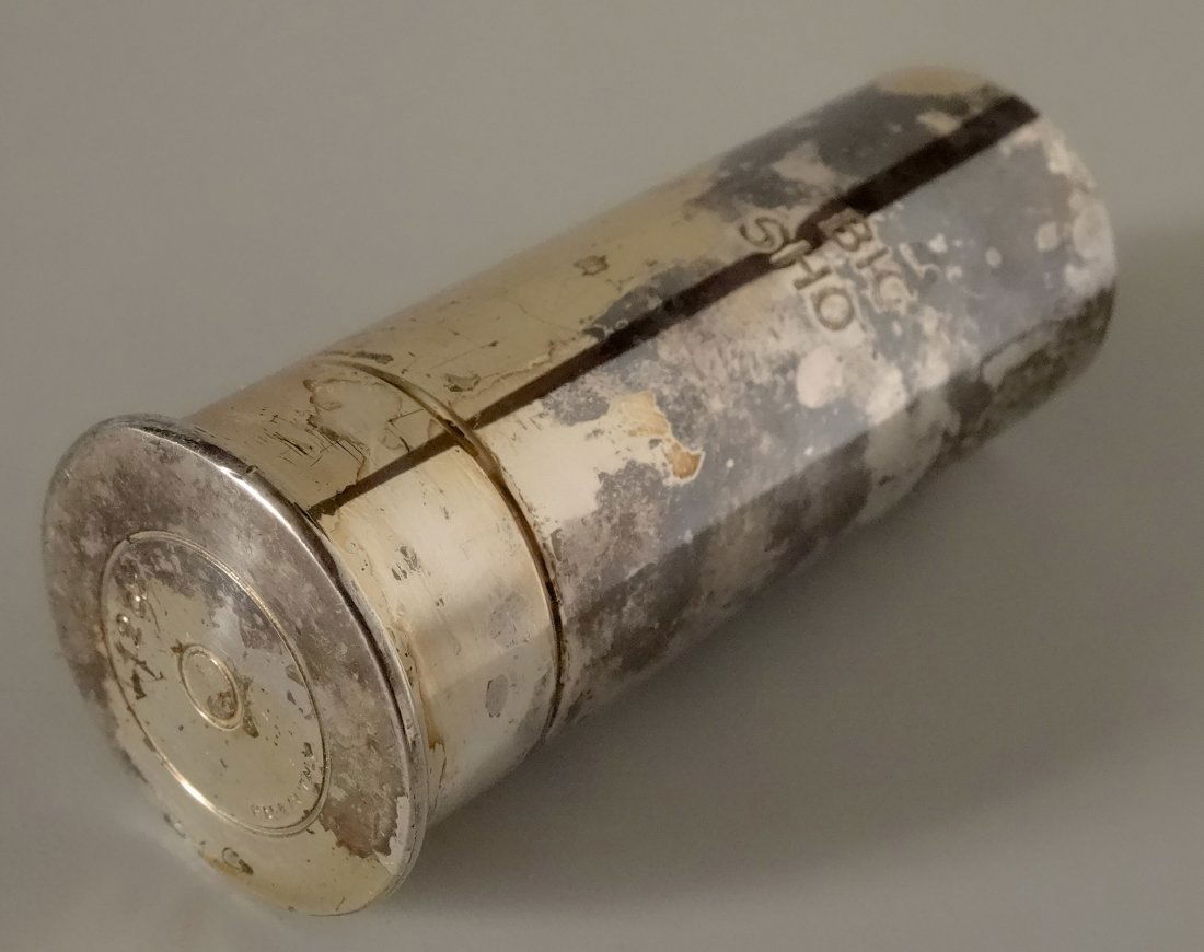 Ammo Shell Big Shot Italian Silver Plate Novelty Shot: Ammo Shell Big Shot Italian Silver Plate Novelty Shot Glass Man Cave Prank Barware Approximately 3 3/8 inches tall and 1 7/16 inches in diameter.