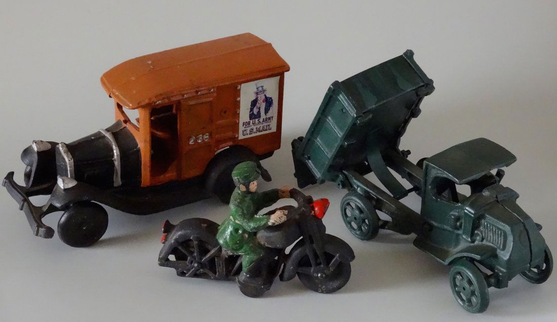 Cast Iron Toy Dump Truck Car Bike Motorcycle in Style (1 of 8)