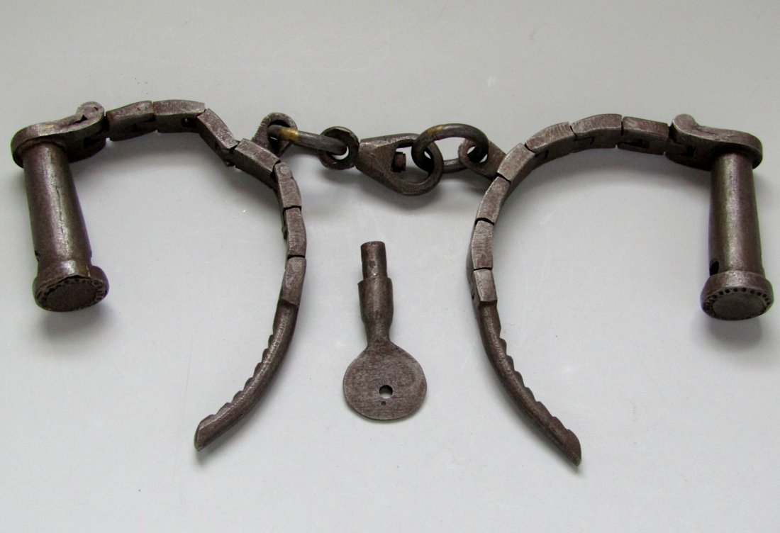Rare Antique Iron Flexible Handcuffs Shackles (1 of 7)