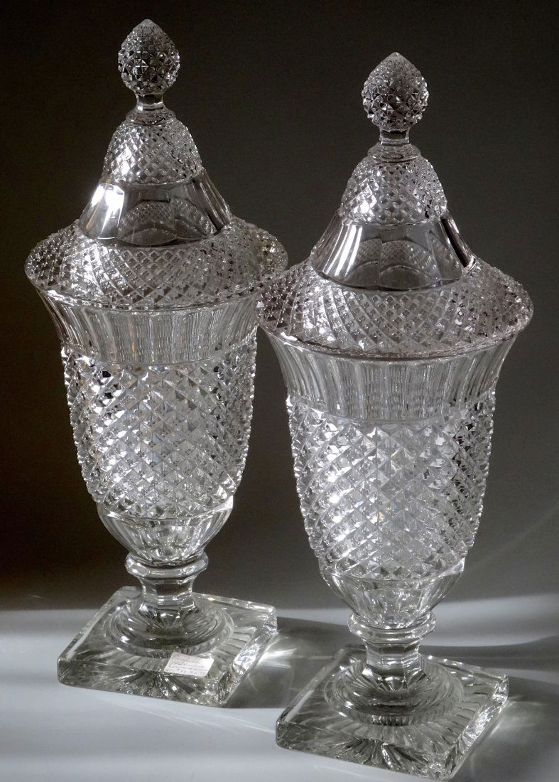 Large Antique Glass Vases Covered Mantel Urns Lot of 2 (1 of 10)