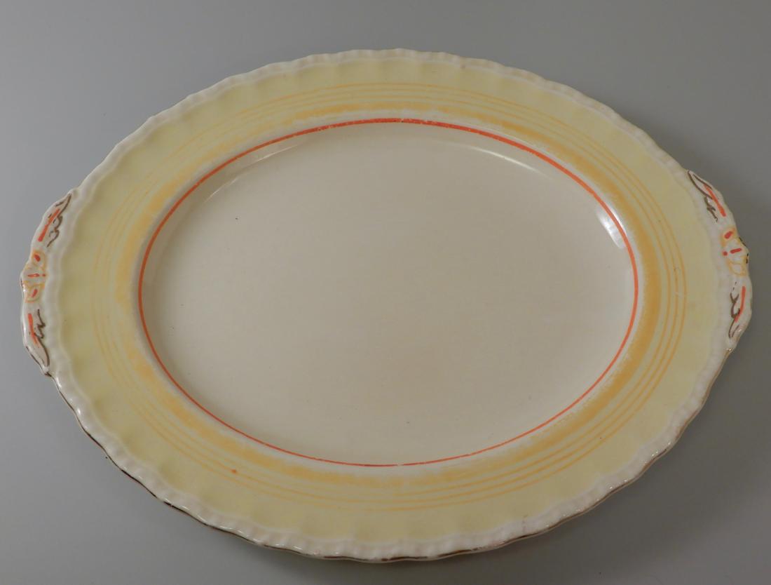 Grindley Vintage Late 30s English Earthenware Pottery: Grindley Vintage Late 30s English Earthenware Pottery Oval Meat Platter W H Grindley & Co Black Sailboat Ship Mark Approximately 11 ¾ x 9 5/8 inches. This lot is part of the inventory from a closed a