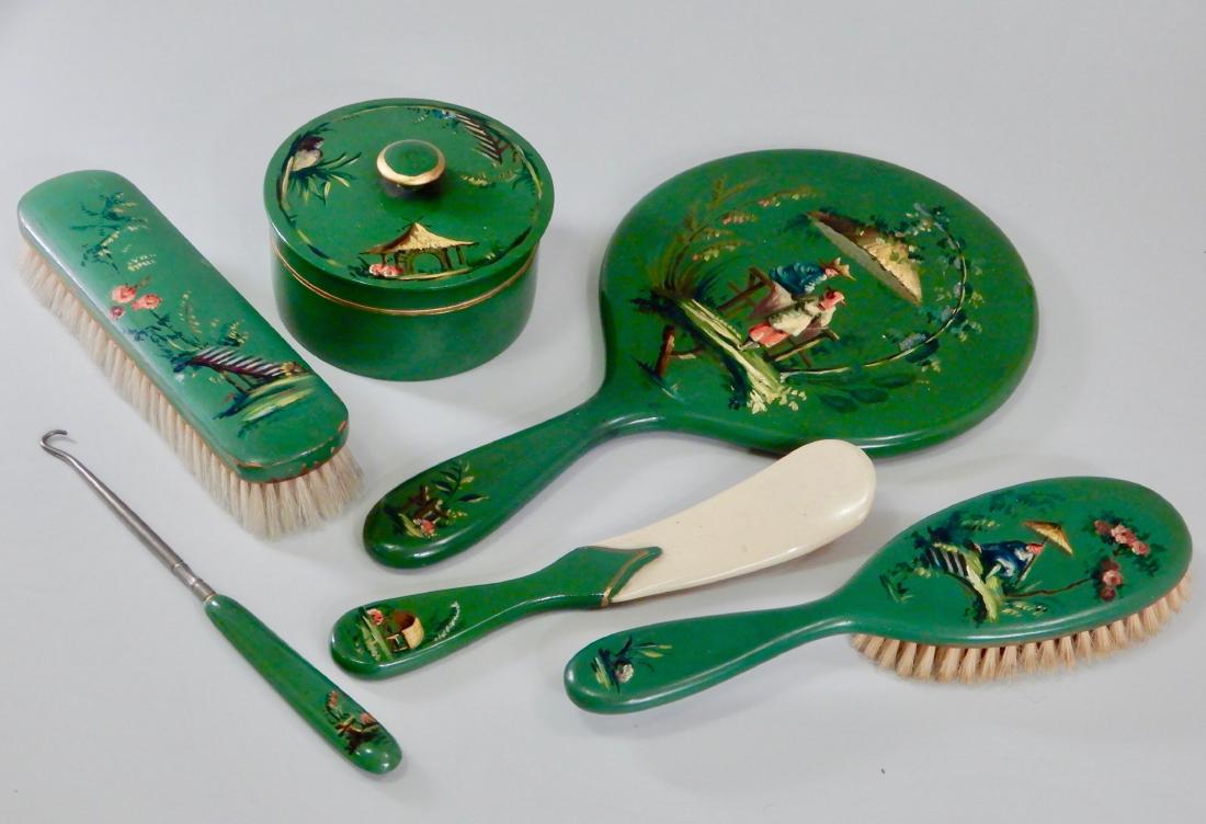 Vintage French Hand Painted Chinoiserie Green Vanity (1 of 6)