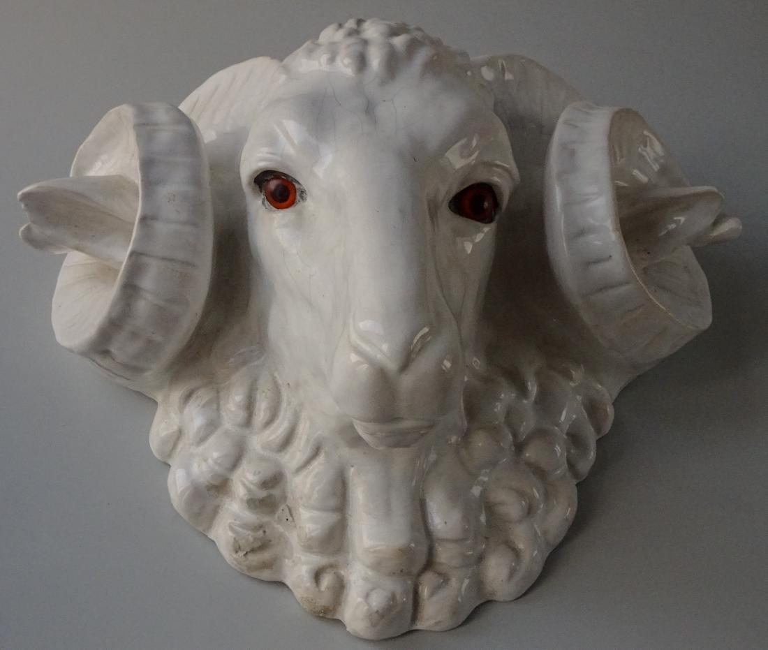 Huge French Bavent Style White Glazed Terracotta Ram (1 of 8)