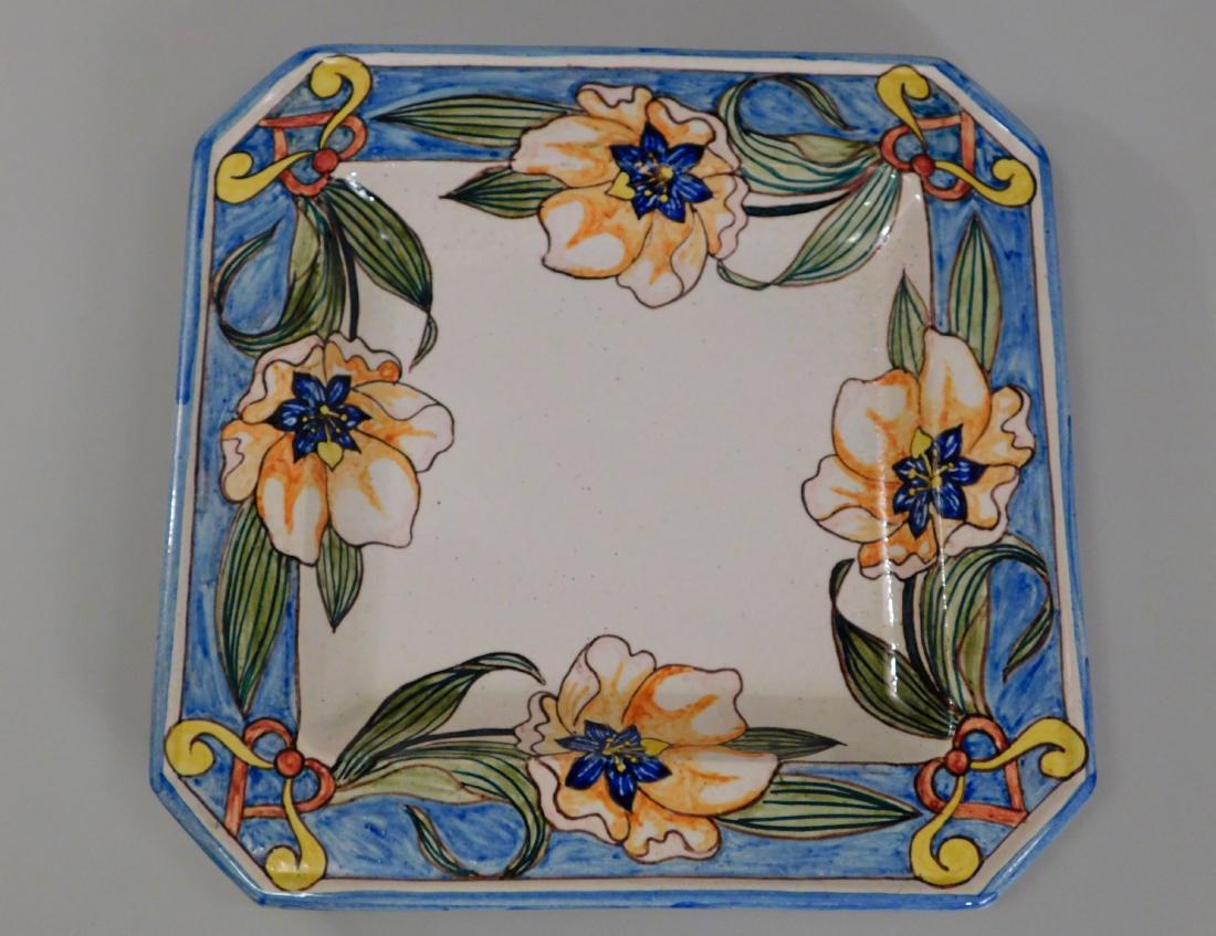 Hand Painted Italian Ceramic Flower Square Plate Wall (1 of 2)