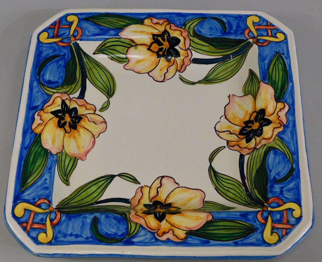 Mediterranean Italian Majolica Pottery Wall Plaque: Mediterranean Italian Majolica Pottery Wall Plaque Painted with Flowers Approximately 8 15/16 x 9 inches. This lot is part of inventory from a closed antique store, which we will be auctioning during