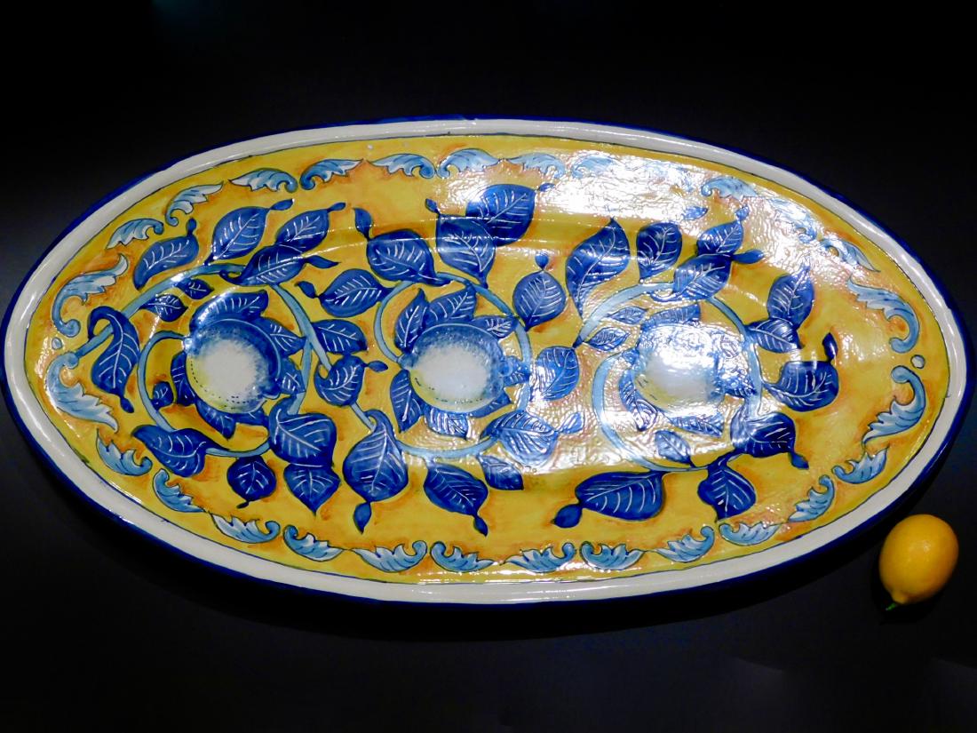 Huge Italian Ceramic Yellow Glaze Platter Blue Lemon (1 of 8)