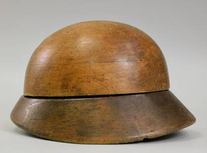 Vintage c1930 Hat Mold Wood Block Hat Form: Vintage c1930 Hat Mold Wood Block Hat Form Approximately 9 9/16 x 8 3/16 x 5 3/16 inches tall. This lot is part of inventory from a closed antique store, which we will be auctioning during the next se