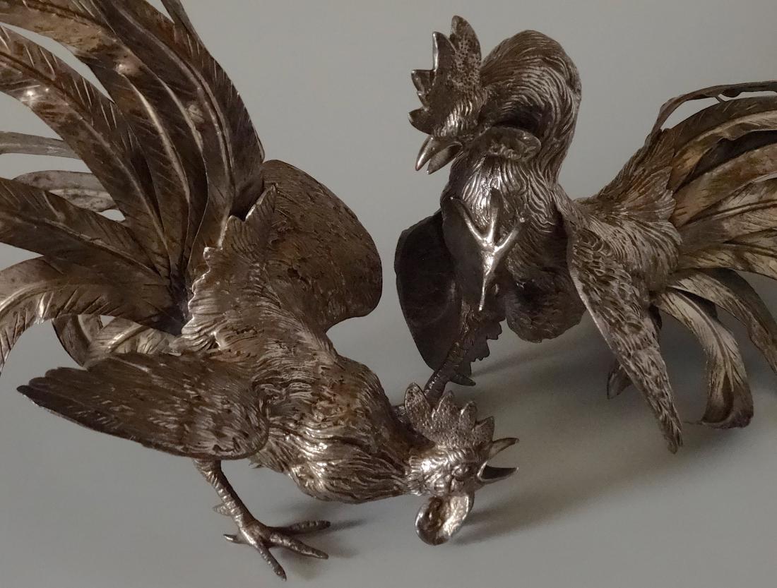 Silvered Bronze Cock Fight Fighting Roosters Italian (1 of 9)