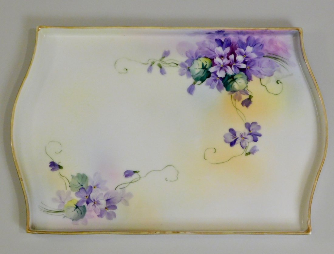 Hand Painted Violets Nippon Porcelain Vanity Tray: Hand Painted Violets Nippon Porcelain Vanity Tray Approximately 10 7/8 inches x 7 3/8 inches.