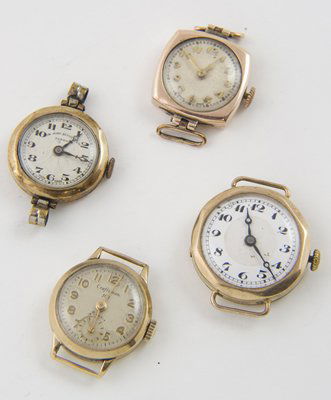 Various ladies' gold wristwatches (4): Various ladies' gold wristwatches, "working" order(3), not working (1), various makes inc. 'Craftsman', 'Monarch' & 'Sir John Bennett Ltd', none with straps,cases 9ct stamped or h/m (4)
