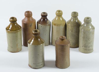 Various 19th century stone bottles (8): Various 19th century stone bottles, A Halliwell (2), E Duckworth (3), W Dales jnr, W Noble & Joseph Bourne & Son, Denby pottery, nr Derby (8)